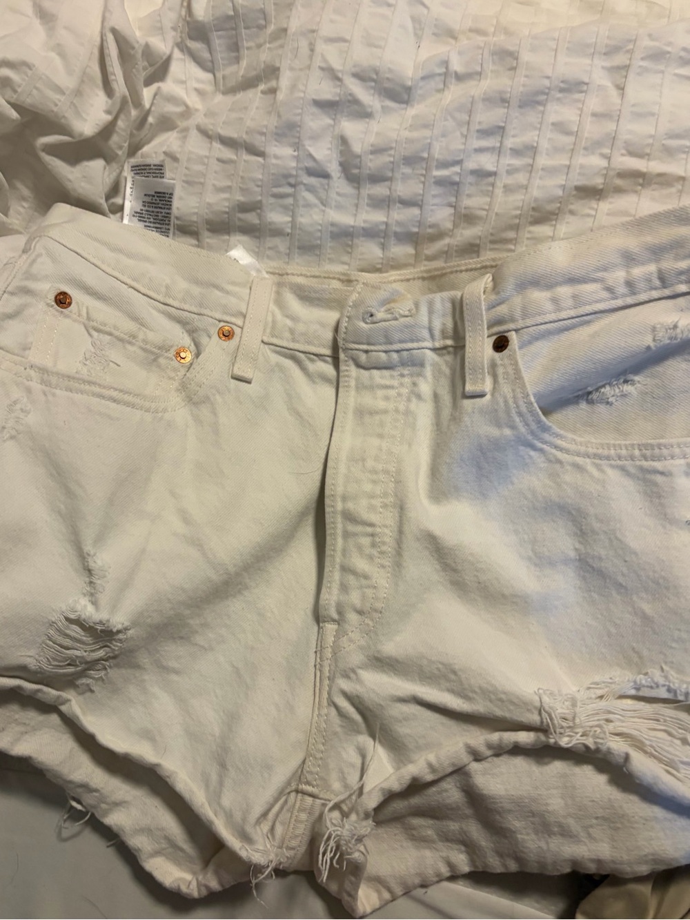 Levi's White Distressed Jean Shorts